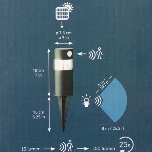 Lampe solaire de jardin avec détecteur de mouvement, LED, 34 cm | Floristik24.fr