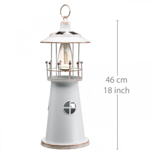 Floristik24 Phare avec éclairage, lumière solaire, blanc chaud, décoration de jardin maritime H47cm Ø18cm