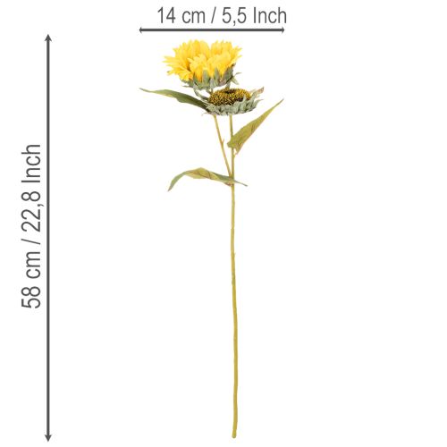 Article Tournesols artificiels avec feuilles réalistes, 58 cm, lot de 3