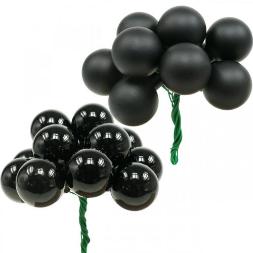 Floristik24 Mini boules de Noël sur fil verre noir Ø25mm 140 pcs