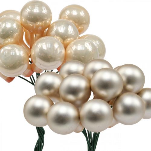 Article Mini boules de Noël sur fil doré, crème Ø1,5cm 140pcs
