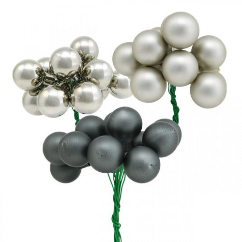 Mini boules de Noël anthracite, baies miroir argent Ø20mm 140 pièces