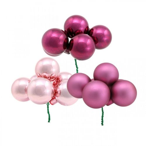 Floristik24 Mini boule de Noël verre rose miroir baies berry Ø20mm 140p