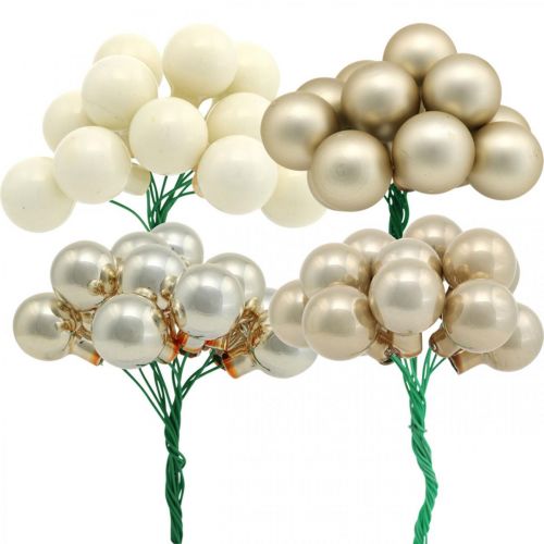 Floristik24 Mini boule de Noël crème, baies miroir beige Ø20mm 140 pcs