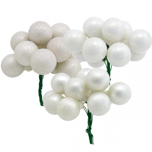 Floristik24 Mini boules de Noël blanc marbré trié miroir baies Ø25mm 140p