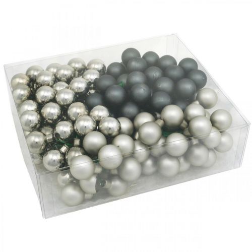 Floristik24 Mini boules de Noël argent, miroir anthracite baies Ø25mm 140p