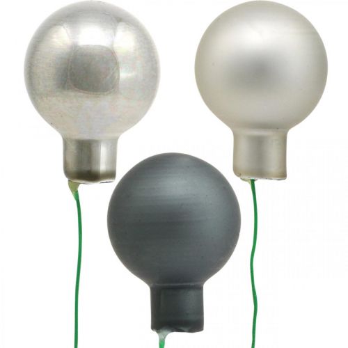 Article Mini boules de Noël anthracite, baies miroir argent Ø20mm 140 pièces