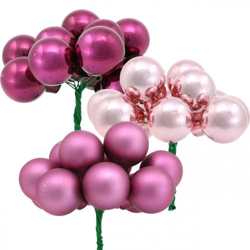 Floristik24 Mini boule de Noël rose baie miroir baies verre Ø25mm 140p