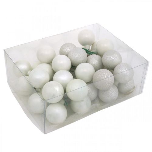 Mini boule de Noël miroir baies blanches verre Ø40mm mix 32pcs