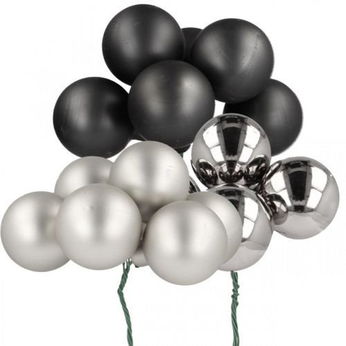 Article Mini boules de Noël argent, verre anthracite Ø40mm mix 32 pcs