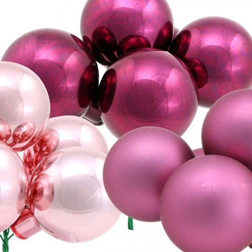 Floristik24 Mini boule de Noël rose miroir baies verre Ø40mm mix 32pcs