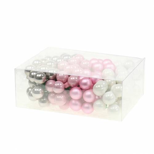 Floristik24 Mini boule de Noël sur fil 40mm rose, argent, blanc 36pcs