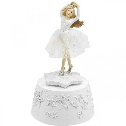 Floristik24 Boîte à musique ballerine blanche décoration hivernale Ø10,5cm H18,5cm