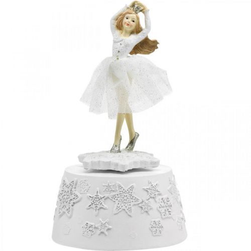 Boîte à musique ballerine blanche décoration hivernale Ø10,5cm H18,5cm