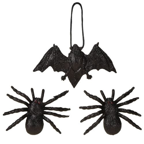 Article Figurines d&#39;araignées et de chauves-souris noires 10 cm, 14 cm, 3 pièces