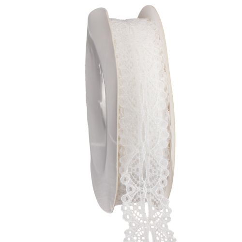 Ruban décoratif en coton motif dentelle en rouleau 25 mm x 10 m blanc acheter | Floristik24.fr