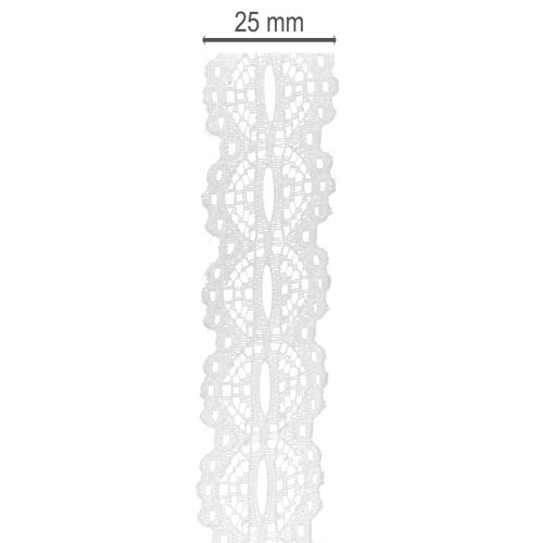 Ruban décoratif en coton motif dentelle en rouleau 25 mm x 10 m blanc | Floristik24.fr