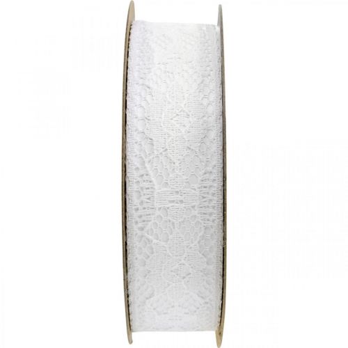 Floristik24 Ruban dentelle blanc, décoration mariage, ruban décoratif motif fleur L25mm L15m