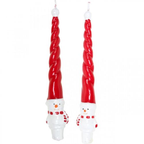 Floristik24 Bougie conique bonhomme de neige Noël rouge 26cm 2pcs