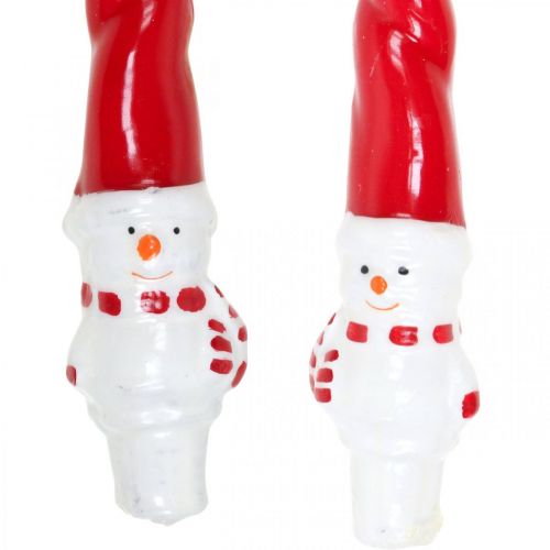 Bougie conique bonhomme de neige Noël rouge 26cm 2pcs