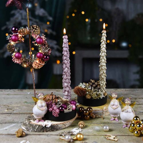 Floristik24 Bougies pointues rose sapin métallisé 30mm × 260mm 2pcs