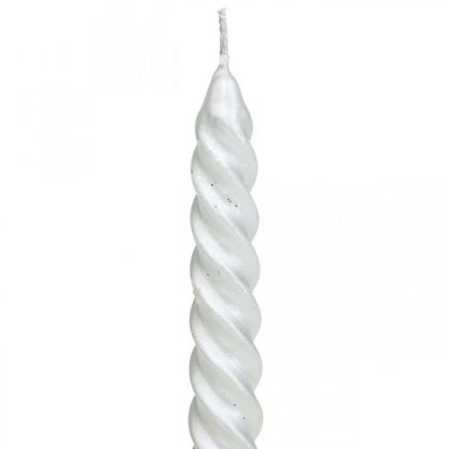Floristik24 Bougies coniques bougies torsadées bougies spirales argent 24cm 2pcs
