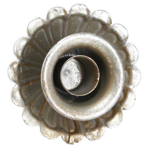 Article Bougeoir aspect antique à piquer Couleur argent Ø8,5cm 4pcs