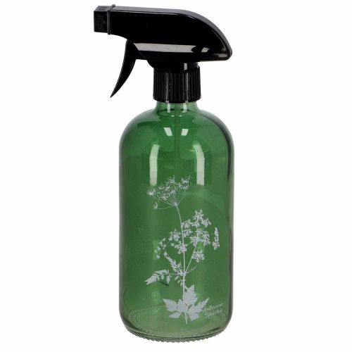 Vaporisateur en verre vert pour plantes, motif floral blanc, 21 cm