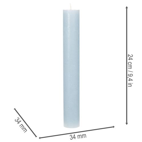 Lot de 4 bougies chandelles bleu clair en cire 34 x 240 mm | Floristik24.fr