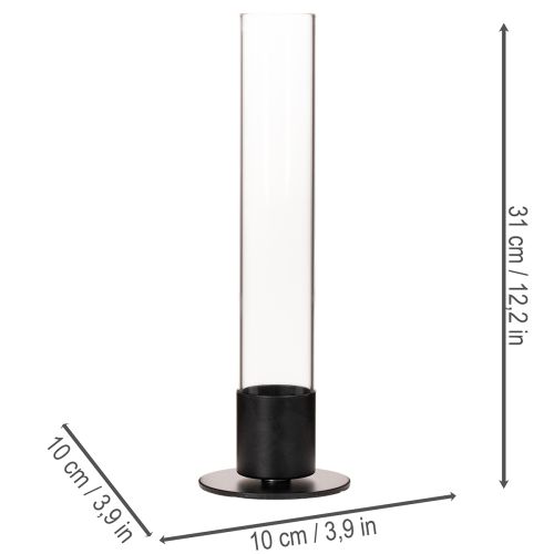 Chandelier en métal noir et cylindre en verre transparent 31 cm | Floristik24.fr