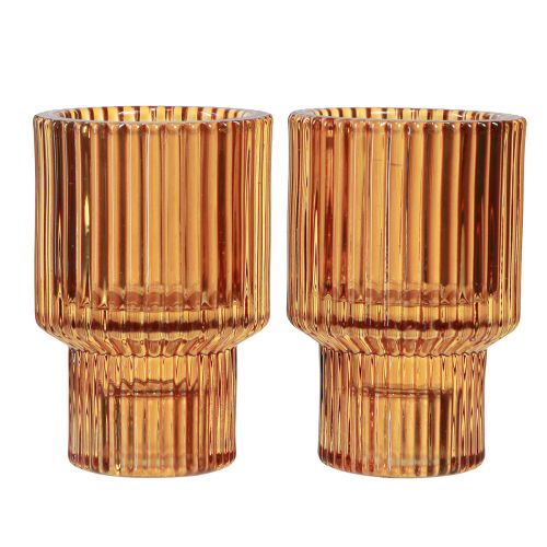 Article Bougeoir bâton verre orange photophore H8cm 4 pcs