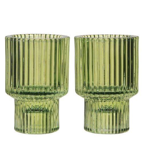 Article Bougeoir bâton verre photophore vert H8cm 4 pcs