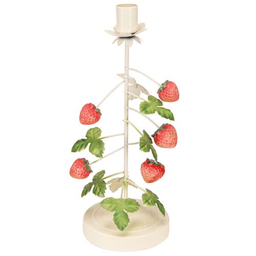Article Bougeoir métal décor fraise crème rond H26cm