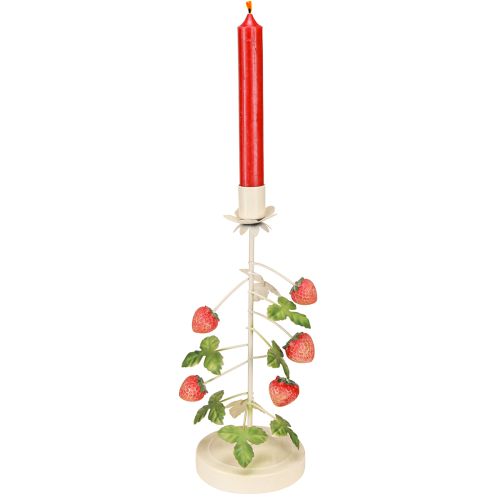 Article Bougeoir métal décor fraise crème rond H26cm