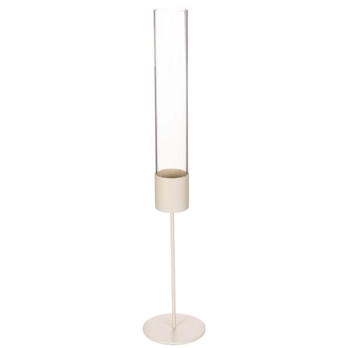 Photophore avec cylindre en verre et base en métal 50 cm taupe