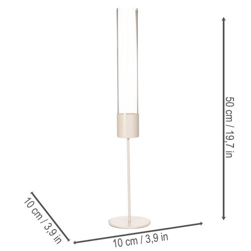 Photophore avec cylindre en verre et base en métal 50 cm taupe | Floristik24.fr
