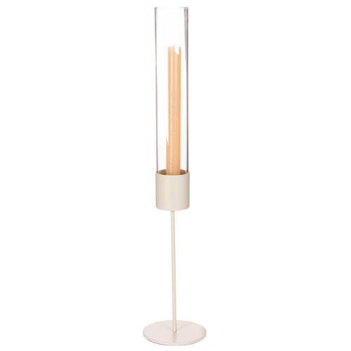 Photophore avec cylindre en verre et base en métal 50 cm taupe | Floristik24.fr