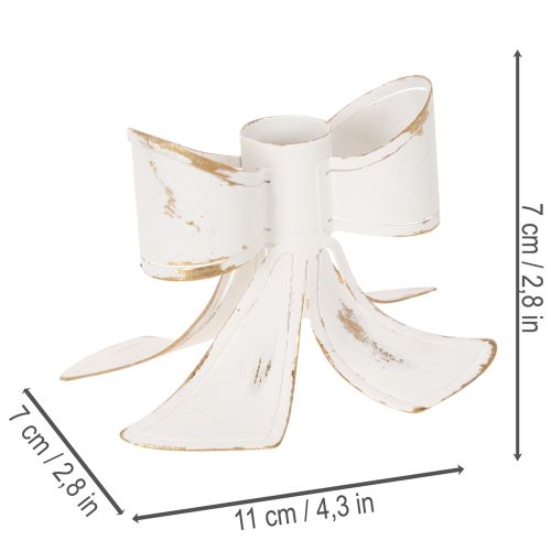 Chandelier Bougeoir Métal Blanc Nœud Vintage 12 cm | Floristik24.fr