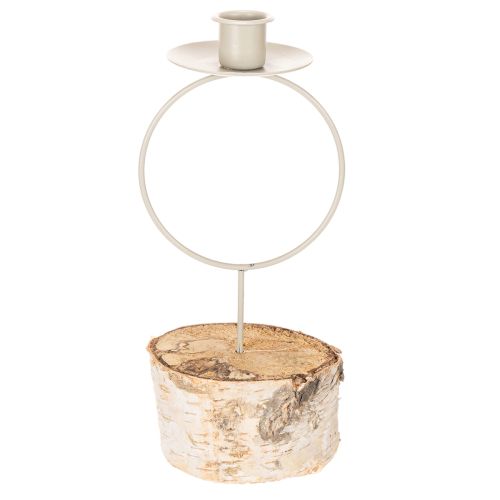 Chandelier en bois de bouleau avec anneau en métal blanc 20 cm | Floristik24.fr