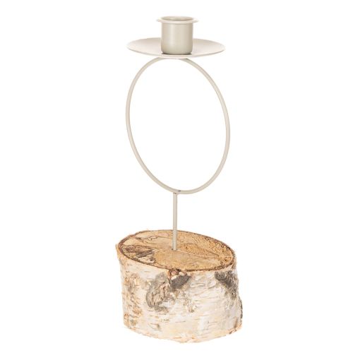Chandelier en bois de bouleau avec anneau en métal blanc 20 cm | Floristik24.fr