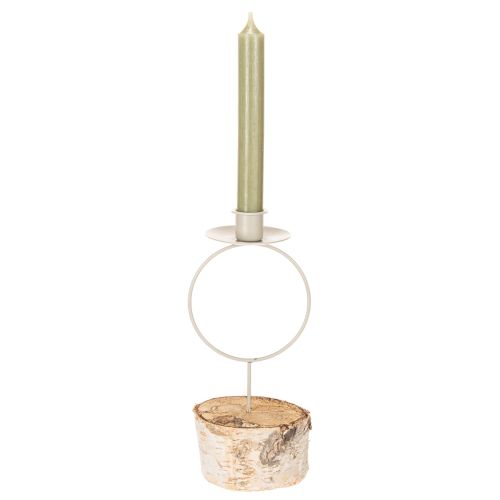 Chandelier en bois de bouleau avec anneau en métal blanc 20 cm | Floristik24.fr