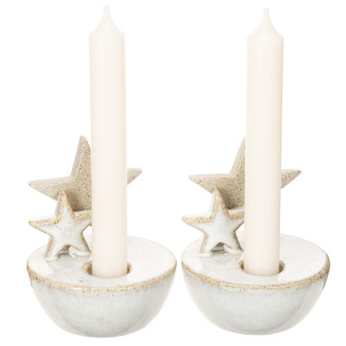 Set de 2 Chandeliers Étoiles en Céramique Blanche et Grise, 11 cm | Floristik24.fr