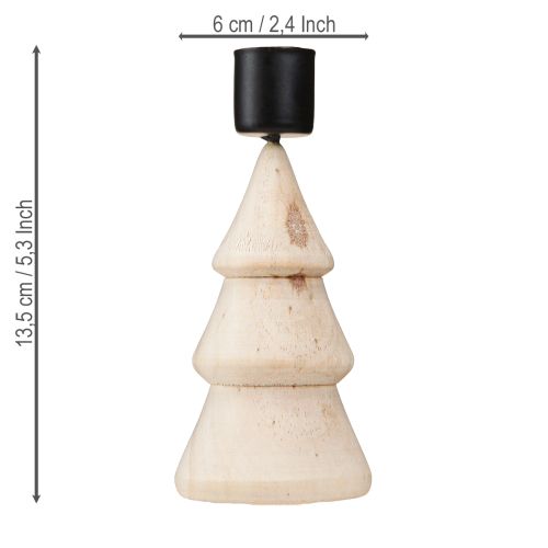 Article Bougeoir décoration sapin de Noël bois naturel H13cm 4 pcs