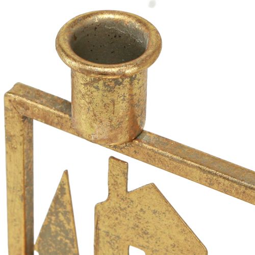 Article Bougeoir bâton Maison de Noël aspect or antique 10×6×14cm 2pcs