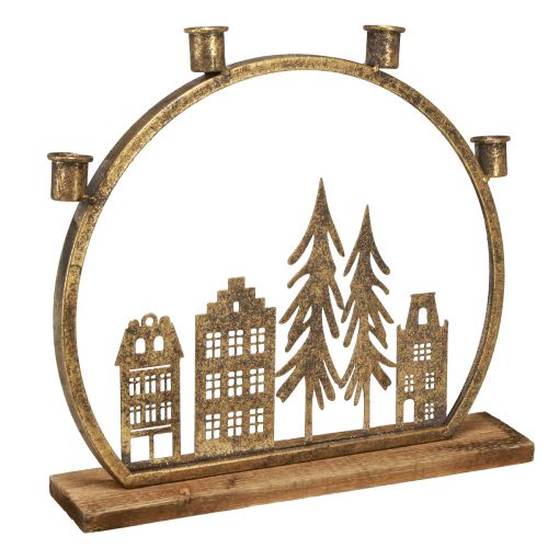Floristik24 Bougeoir bâton Noël rangée de maisons or antique 36×32cm