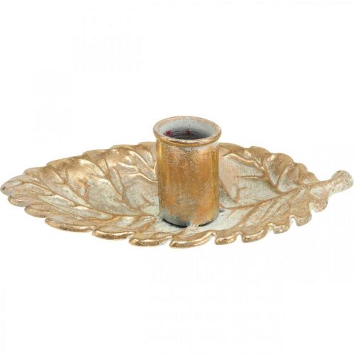 Floristik24 Bougeoir Assiette Feuillage Doré 16.5x10.5x5cm