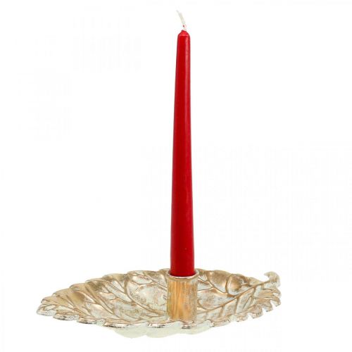 Floristik24 Bougeoir Assiette Feuillage Doré Vintage 26x16x6cm