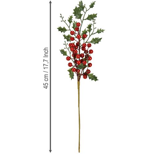 Article Branche de houx de Noël baies Ilex artificiel 45 cm 6 pcs
