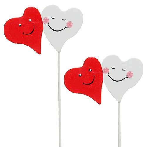 Floristik24 Plug double coeur rouge, blanc 8cm x 5cm 12pcs