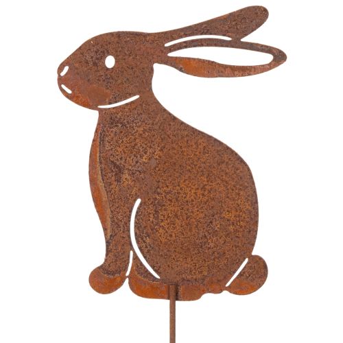 Article Lapin décoratif à piquer pour Pâques, finition rouillée, style champêtre, 60 cm, lot de 4